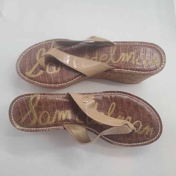 SAM EDELMAN 9.5 M ROMY Platform Flip Flop Sandals Beige Cork Wedge Womens - Picture 8 of 9